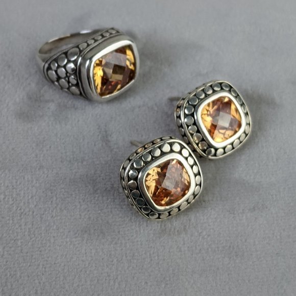 CITRINE STERLING SILVER Square Cut Dot Band Ring - Picture 15 of 15